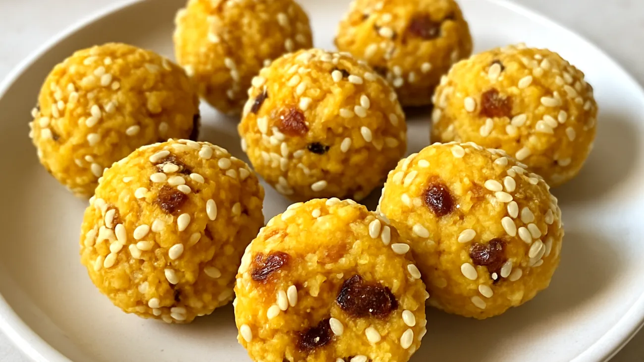Kichererbsen-Kokos-Bällchen mit Sesam und Datteln"