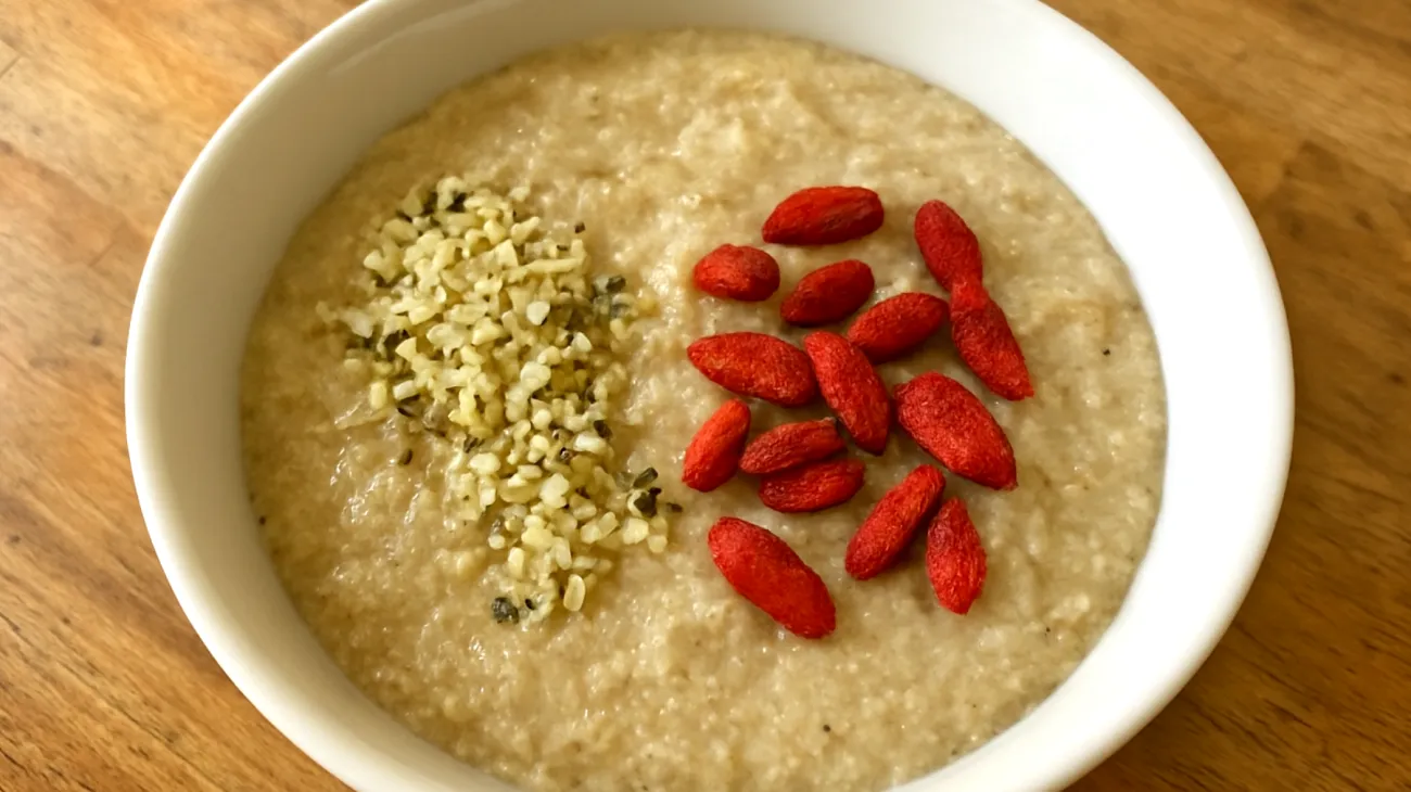 Amaranth-Porridge mit Hanfsamen und Goji-Beeren"