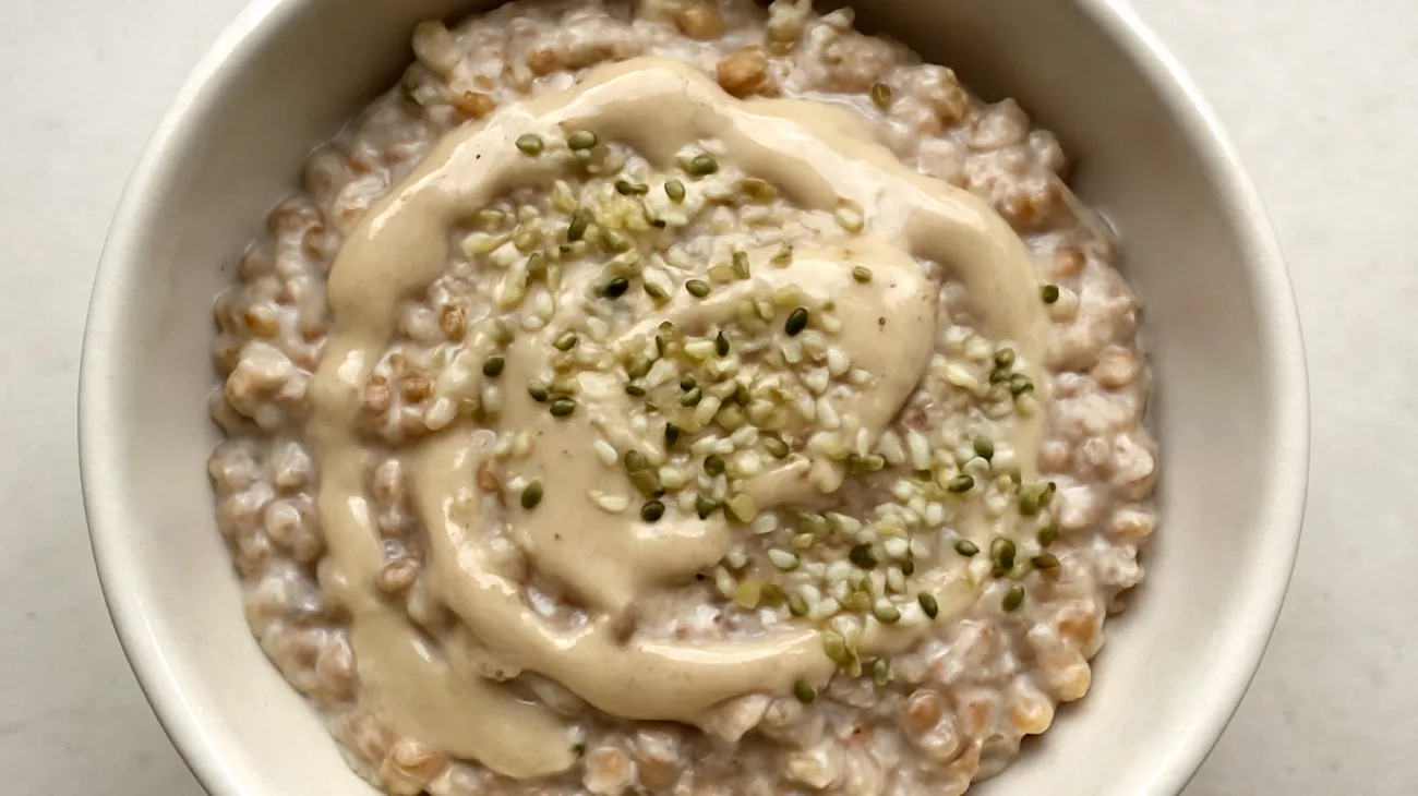 Buchweizen-Porridge mit Tahini und Hanfsamen"