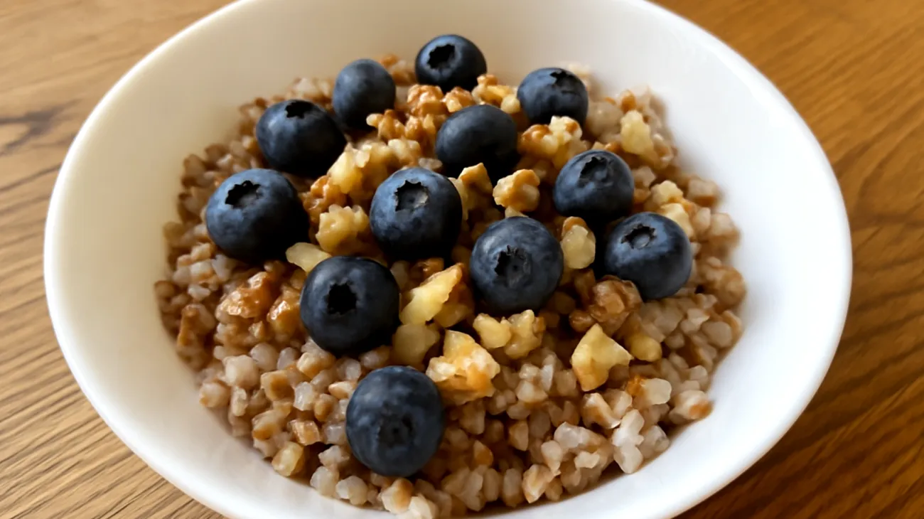 Buchweizen-Porridge mit Walnüssen und Blaubeeren"
