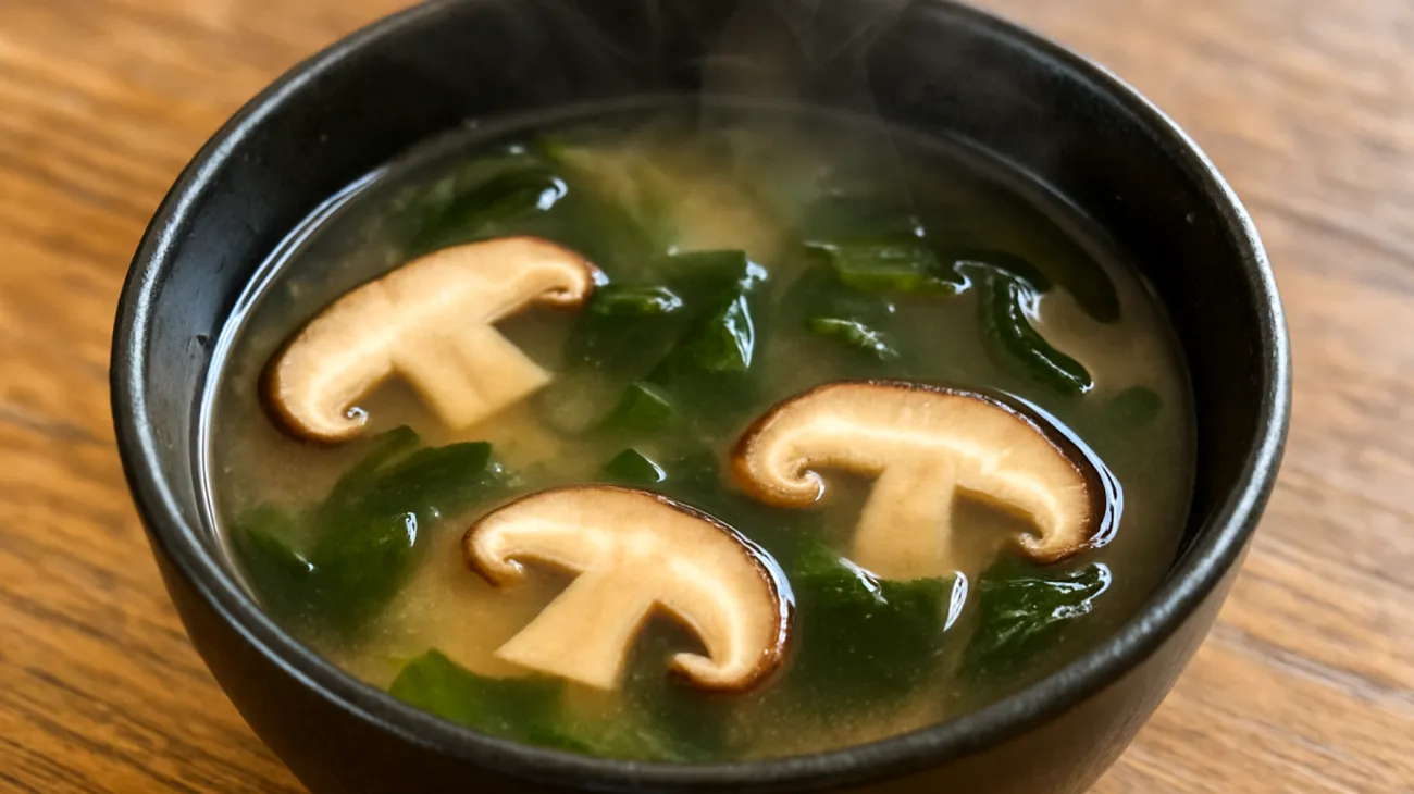 Miso-Suppe mit Wakame-Algen und Shiitake-Pilzen"