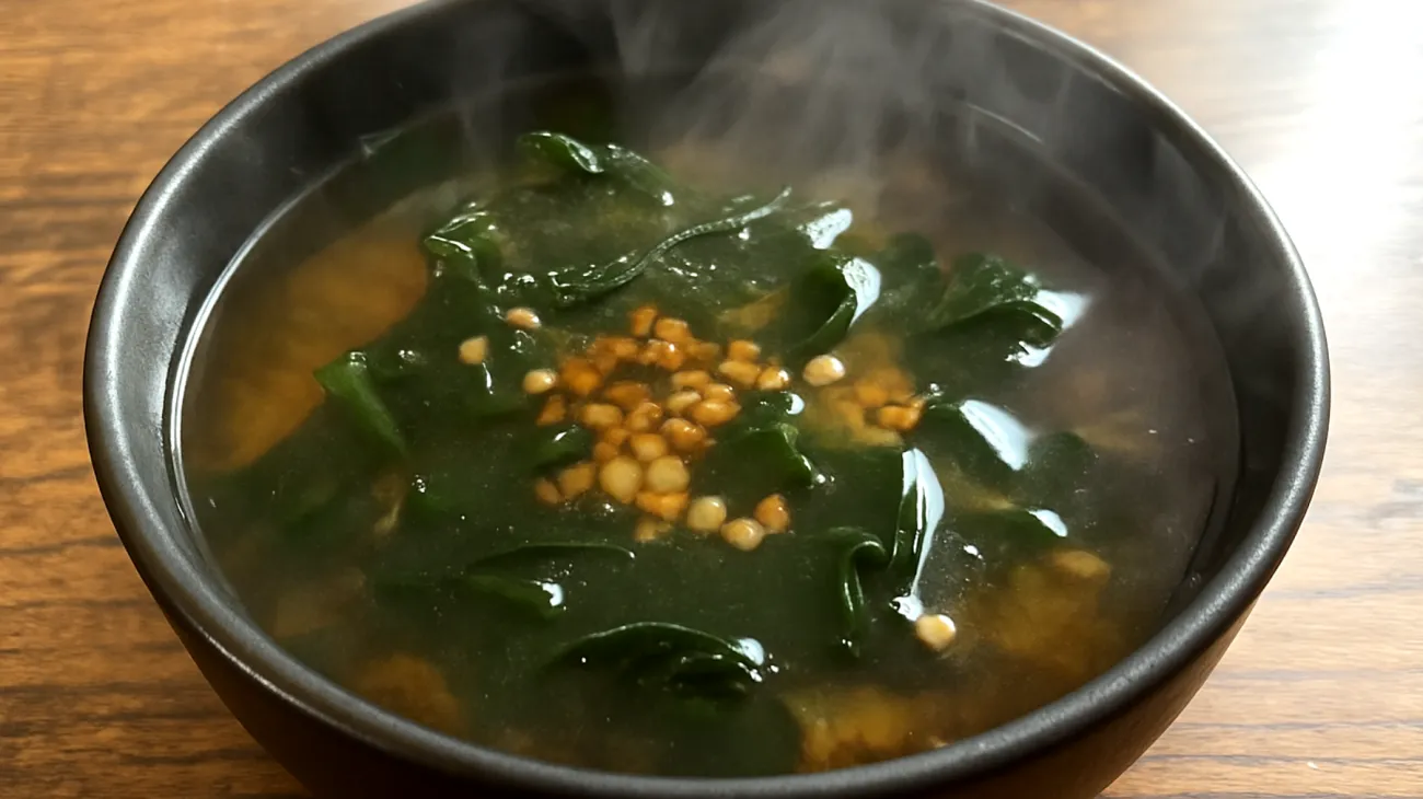 Miso-Suppe mit Wakame-Algen und geröstetem Buchweizen"